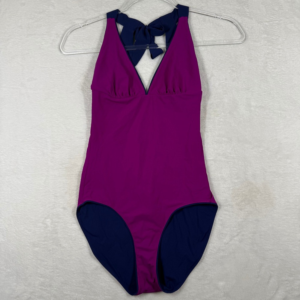 Commando‎ Reversible One Piece Swimsuit Magenta Navy Halter V-Neck No Size Tag